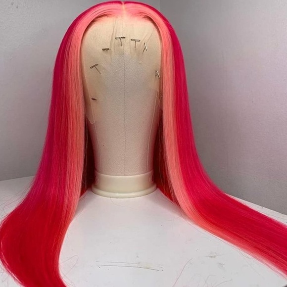 22” Red Hair With Pink Highlight Lace Front Wigs NEW